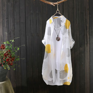 Korean women's printed chiffon sunscreen shirt new summer loose versatile cardigan casual outer thin jacket
