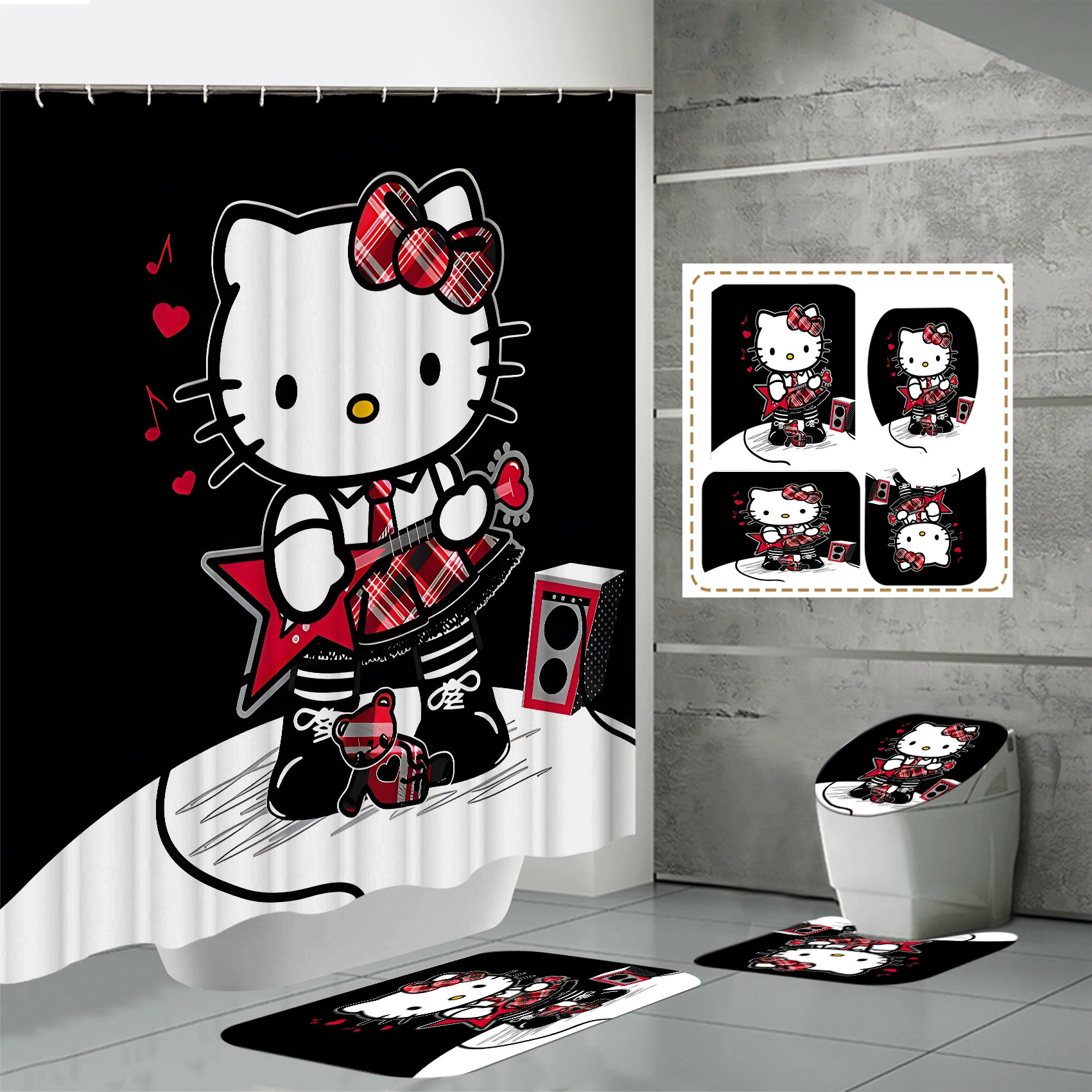 (跨境贸易), Hello Kitty, водонепроницаемая штора, сервис 3D печати, полиэстер