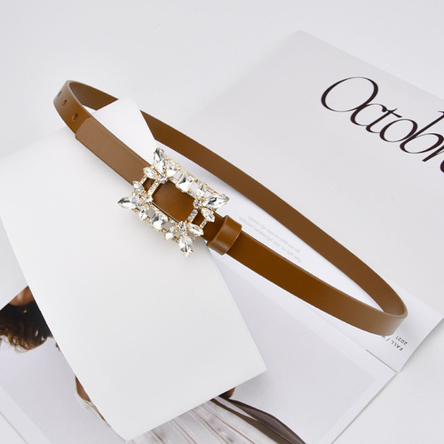 Belts for women Korean style rhinestone studded cowhide belts trendy all-match dress decorative jeans thin belt wholesale