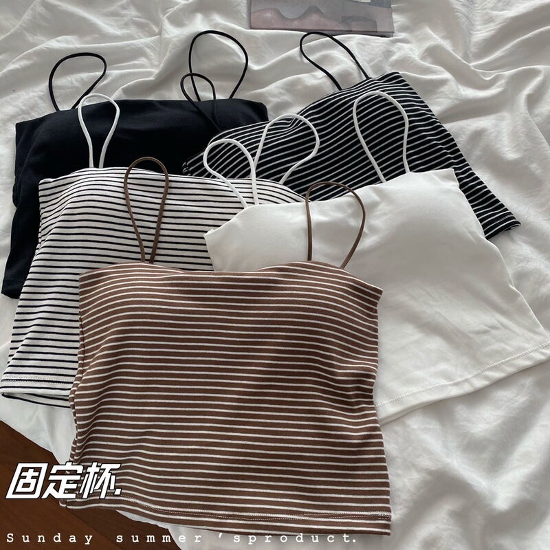 Korean-Style Thin Strap Striped Tube Top Latex Cup Camisole for Women, Slim-Fit Base Layer for Summer Korean-Style Thin Strap Striped Tube Top Latex Cup Camisole for Women, Slim-Fit Base Layer for Summer
