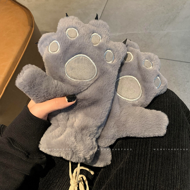 アニメのかわいい熊の掌の猫の爪のぬいぐるみの手袋の女性の首の少女の学生のベルベットの厚い防寒冬の自転車の潮