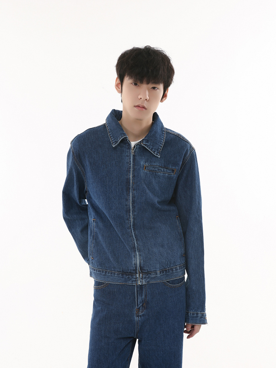 MTLClothes ropa de Hombre | 2023 otoño nueva recta suelta color sólido cremallera corta abrigo Denim traje