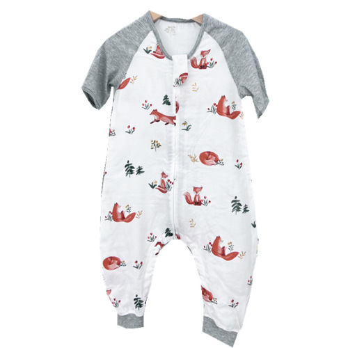 Baby sleeping bag summer bamboo cotton gauze short-sleeved split-leg sleeping bag anti-kick quilt short-sleeved spliced ​​baby split-leg sleeping bag