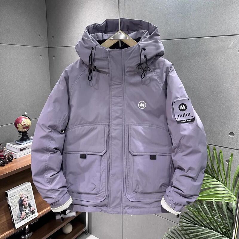 New Chinese-style workwear down jacket, winter 2025 new model, hooded, outdoor, windproof, thickened, and insulated, duck down outerwear for men