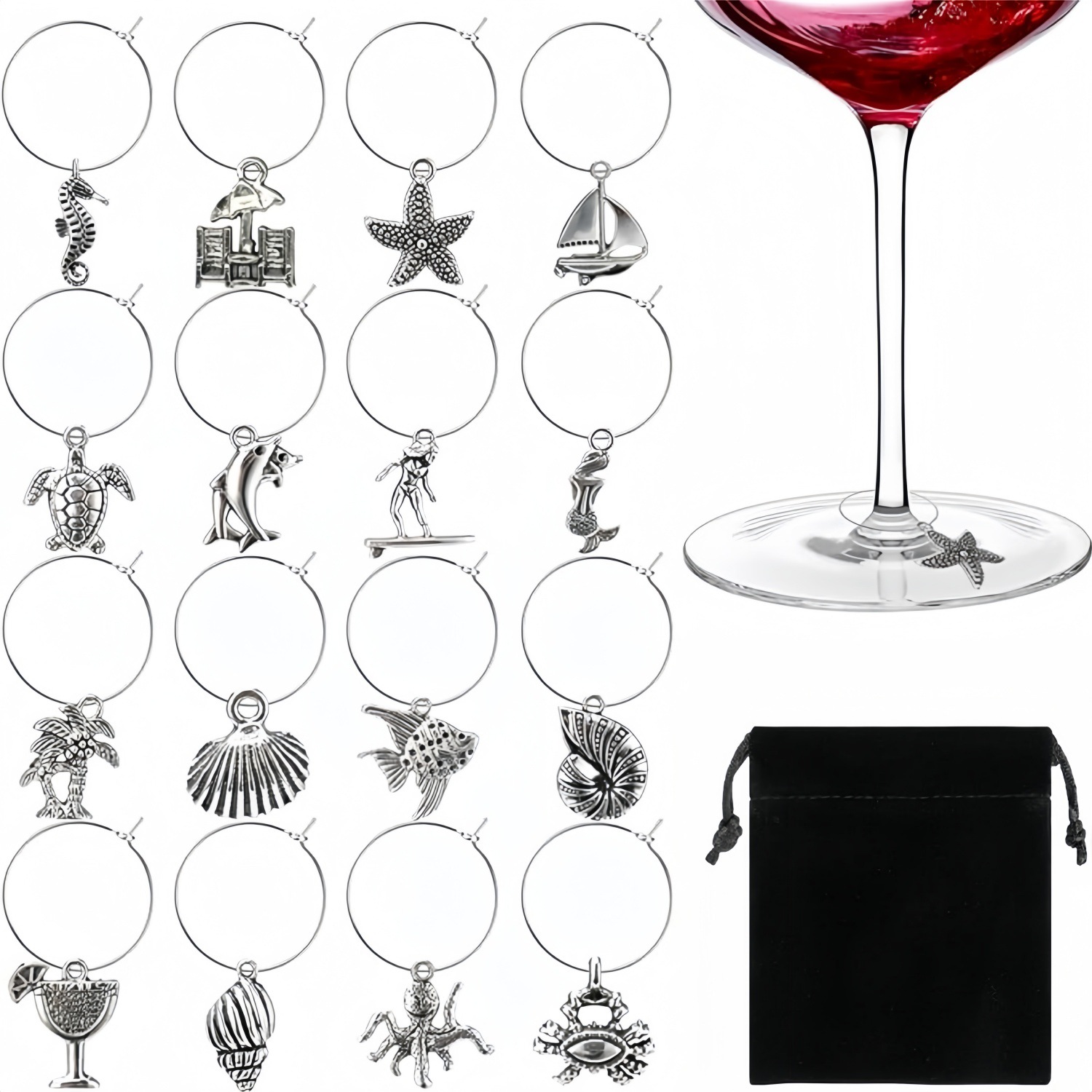 Nine-Character Earrings, Earrings, Wine Glass Rings, Pendants, Red Wine Glass Identifiers, Markers, Party Wine Glass Markers
