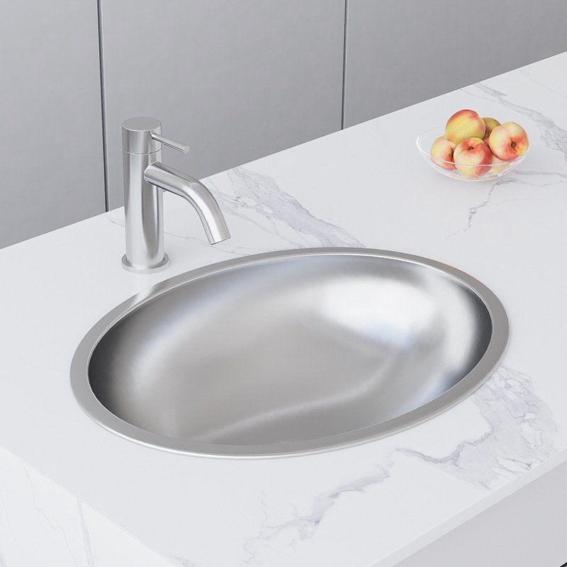 304 Stainless Steel Oval Bathroom Sink under Counter Basin Above Counter Basin Wash Basin Integrated Molding 304 Stainless Steel Oval Bathroom Sink under Counter Basin Above Counter Basin Wash Basin Integrated Molding
