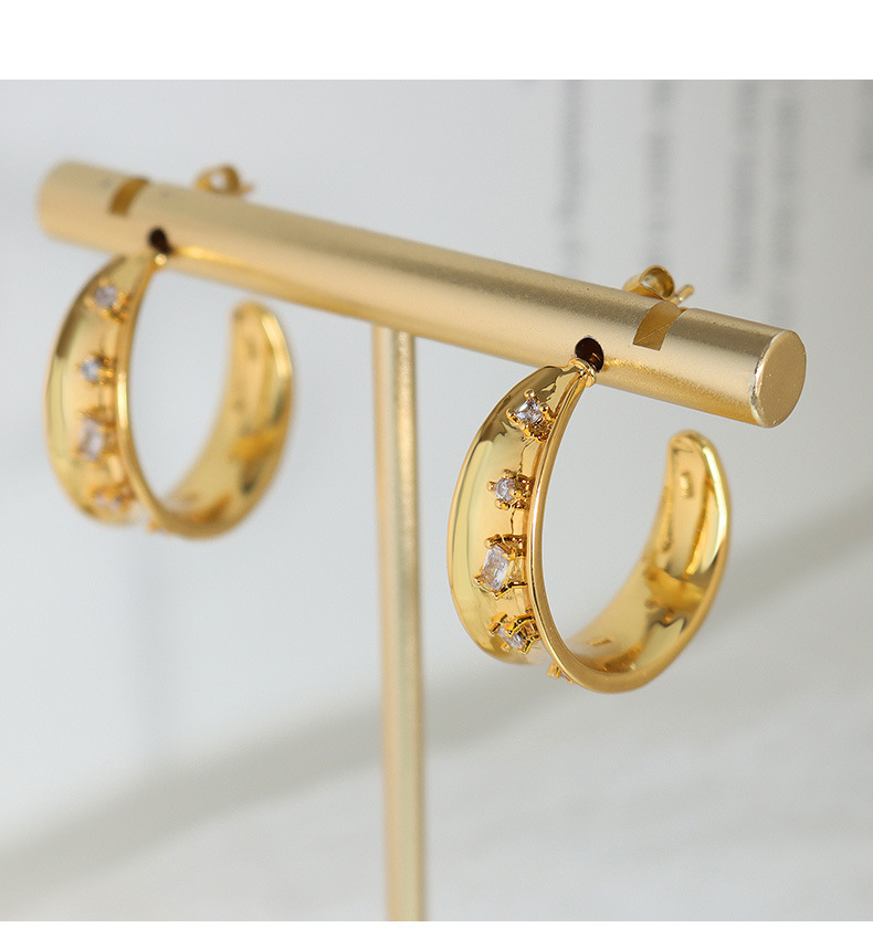 Simple Style C Shape Copper Plating Inlay Zircon Earrings 1 Pair