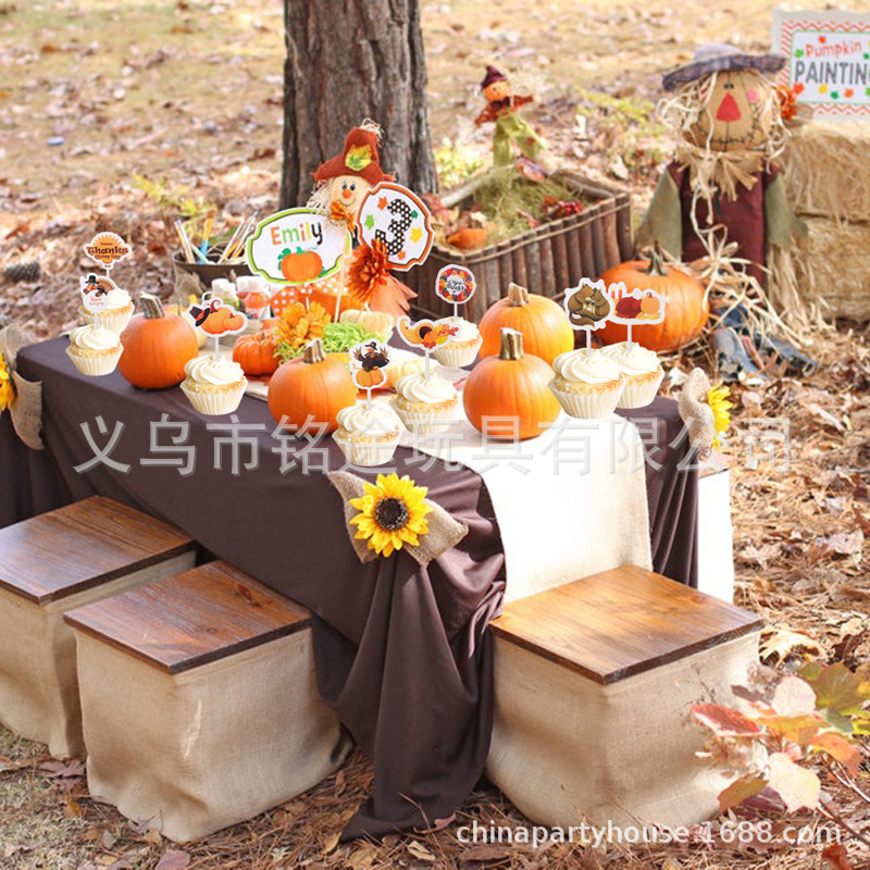 Acción de Gracias cumpleaños Turquía tarjeta pastel decoración fiesta atmósfera decoración suministros Tarjeta de inserción