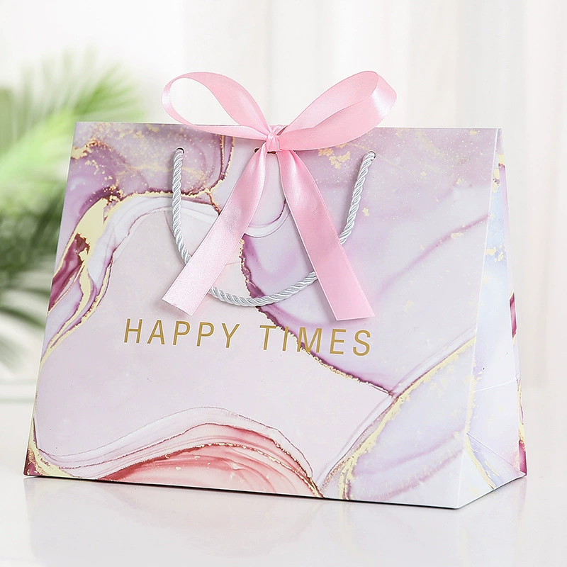 Gift bag (Brand) marble linen, ribbon & rope handles, multiple sizes for birthday gifts