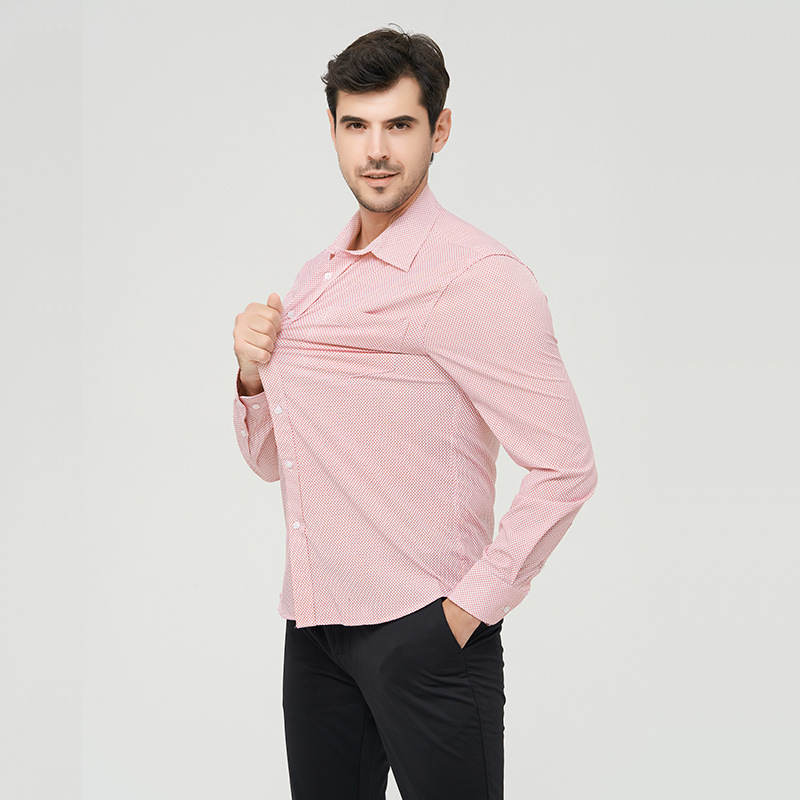 Camisa de Hombre de Estilo Americano, Clásica, Madura, Elástica, de Manga Larga, Estampada, Informal de Negocios, para Otoño
