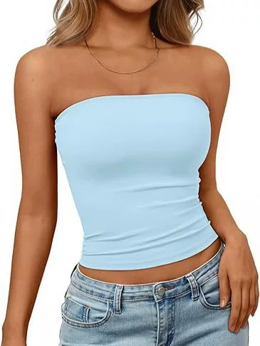 Cross-Border European and American Amazon New Summer Style Women's Basic Solid Color Off-Shoulder Backless Sleeveless Tube Top Sexy Top