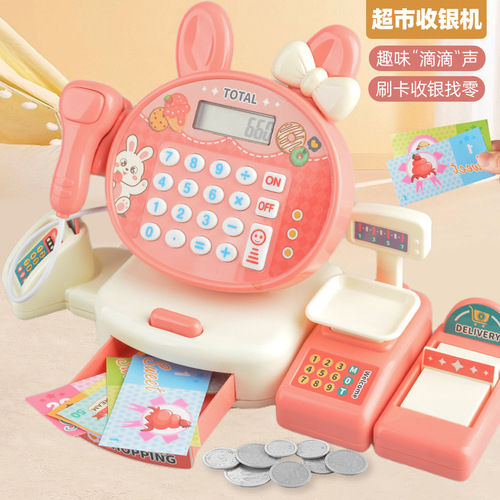 Cross-border children's play house toys supermarket cash register simulation convenience store cartoon rabbit cashier model toy