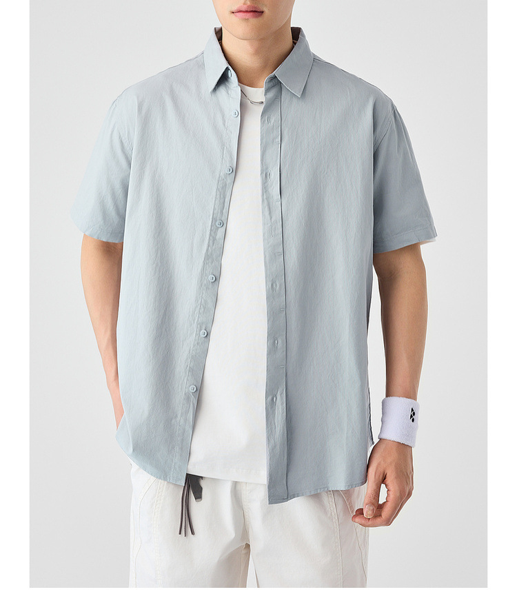 Áo sơ mi nam ngắn tay cotton trơn phong cách mới — Màu đen chi tiết 26