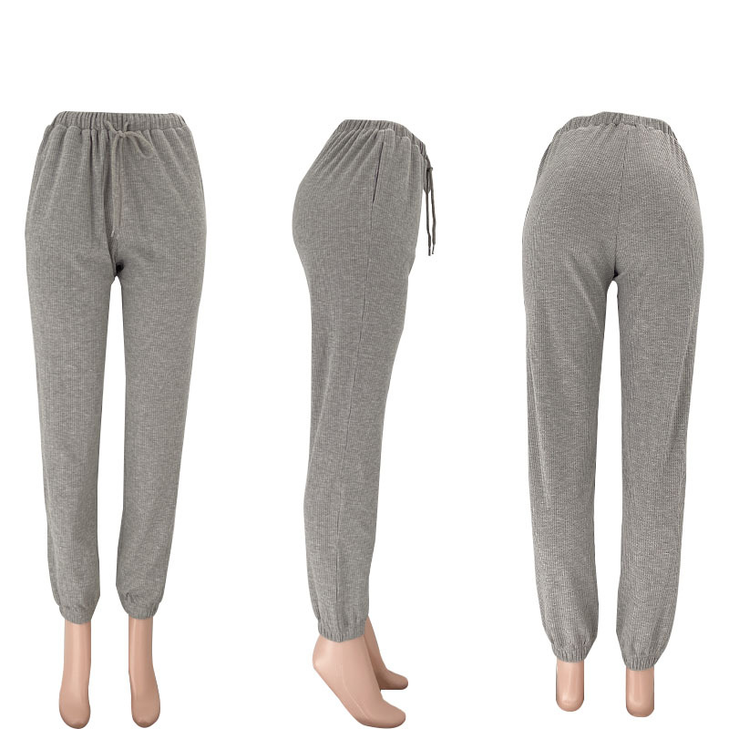 Spring Summer Solid Color Waffle round Neck Short Sleeve Women Clothing Casual Trousers Sets