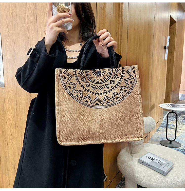 Foreign trade women's bag, cross-border linen handbag bag, 2021 Korean version composite jute cloth bag, fashionable single-shoulder shopping bag undefined