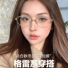 复古老钱风金丝半框眼镜女近视可配有度数金属椭圆素颜神器眼睛架