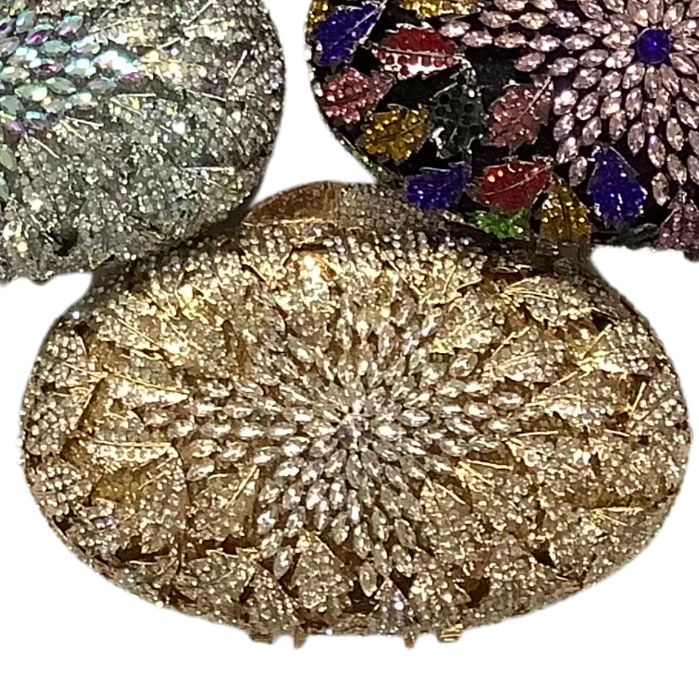 Bolsa de cena de diamantes flor tridimensional bolsas de mano de banquete de diamantes de color bolsas de mano de mujeres cajas metálicas huecas bolsas de mano