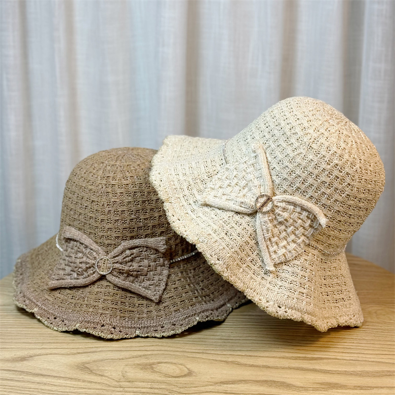 Women's Straw Hat With Ruffle Edge And Bow For Summer Sunshade_voghion.com