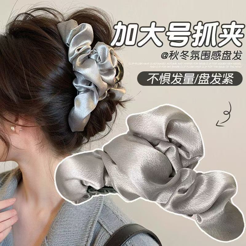 新作レトロ韓国風布製リボン三角ヘアクリップ、女性用大型ヘアクリップ、後頭部の髪量が多い方用シャーククリップ|undefined