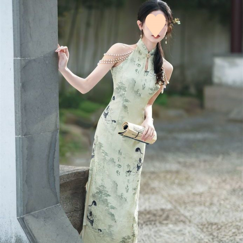 Summer retro elegant long cheongsam sleevless