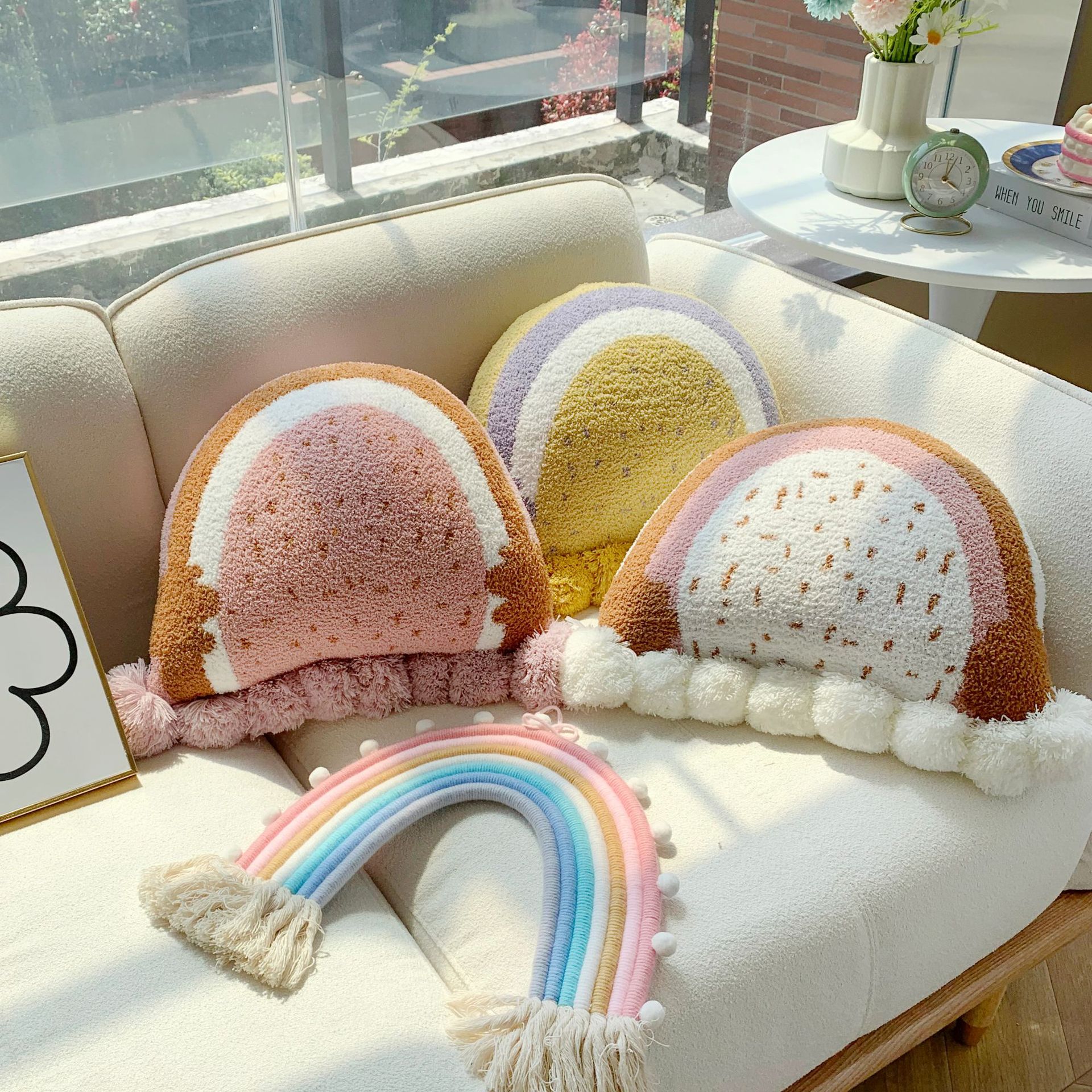 Nordic ins Style Semi-circular Rainbow Sofa Cushion Pillow Waist Pillow Knitted Pillow Home Soft Decorations Soft Crouts