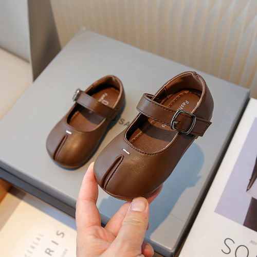 Children's Shoes 2024 Spring New Women's and Children's Leather Shoes Korean Style Square Mouth Soft Leather Solid Color Single Shoes for Girls Children's Small Leather Shoes