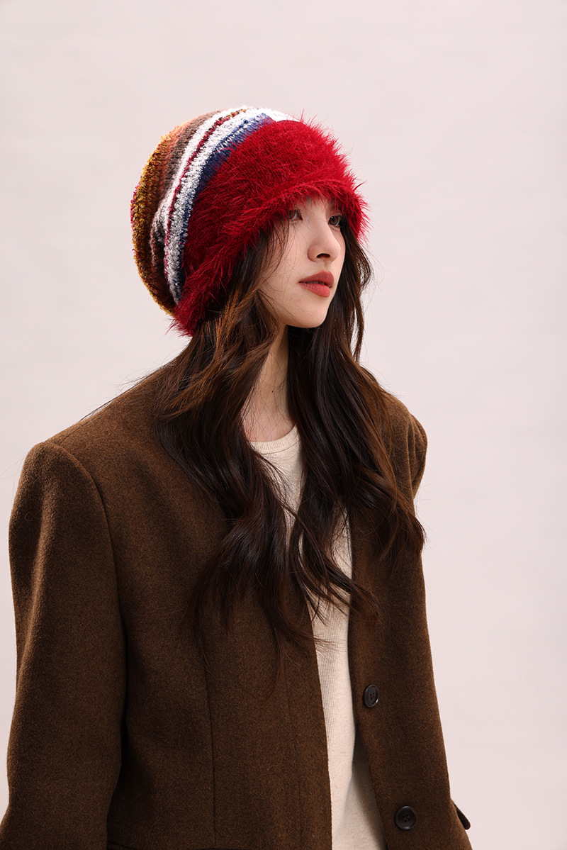 Cappello di lana per bambini, lavorato a maglia, con filato di piume femminili, impilato, che mostra il viso, piccolo calore autunnale e invernale, freddo cappello di lana, maschile_voghion.com