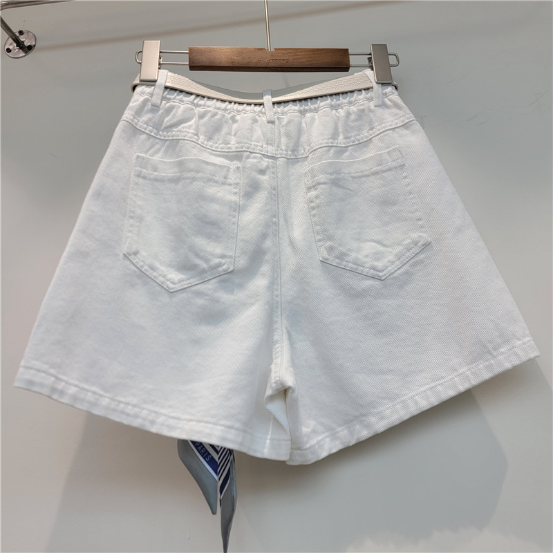 Pantalones Cortos de Mezclilla de Tiro Alto y Pierna Ancha de Mezclilla, Tiro Alto, para Uso Casual