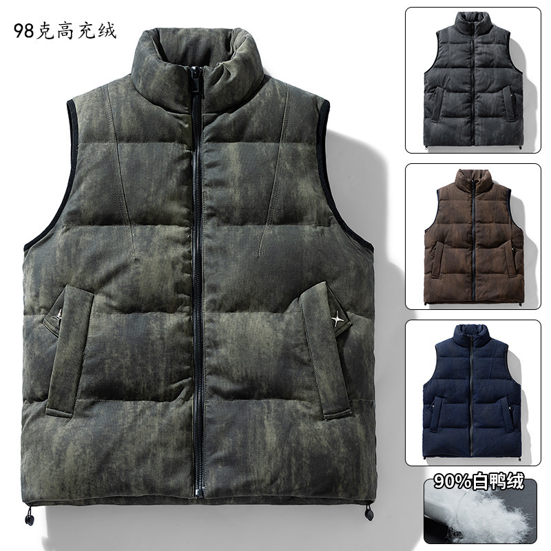Printed Antique down Vest for Men 2025 Winter New Style 90 White Duck down Thickeneded Vest High-Filled Velvet Warm Vest