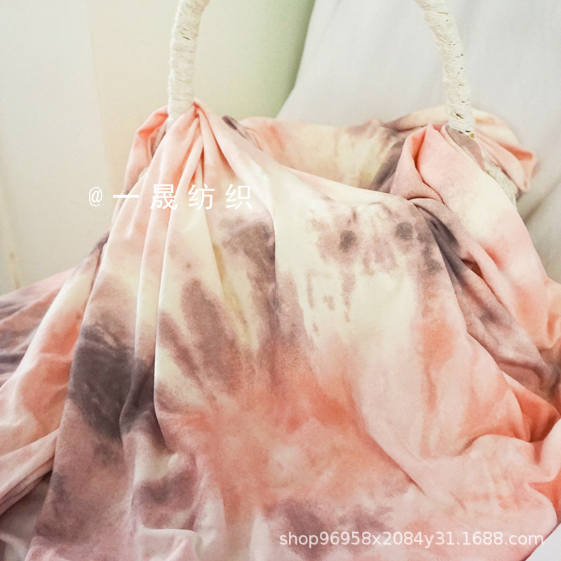 四面弹牛奶丝弹力扎染印花布料涤棉打底裤T恤水墨画外贸纺织面料