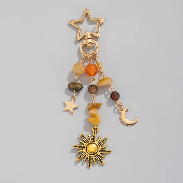 European and American Retro Moon Sun Pendant Irregular Gravel Keychain Hanging Vintage Niche Butterfly Mobile Phone Pendant