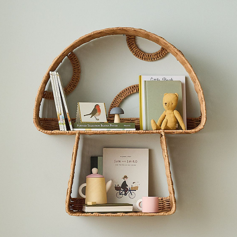 Plantas naturales de caña tejida de hongos de pared estantes de pared de estantes de pared decoración de habitaciones modelo de hotel residencial