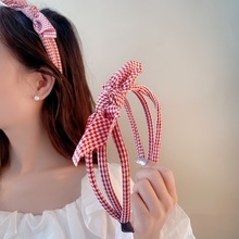 韩版发饰网红甜美兔耳朵宽边发箍女简约格子头箍发带洗脸发卡头饰
