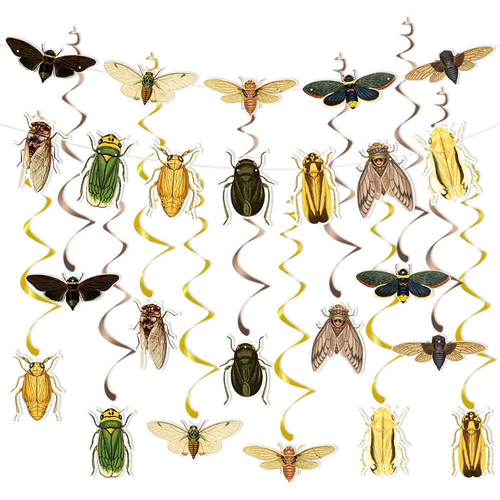 2026 Amazonas insectos temáticos decoración de fiesta tira bandera insectos fiestas colgante espiral artículos de decoración de cumpleaños