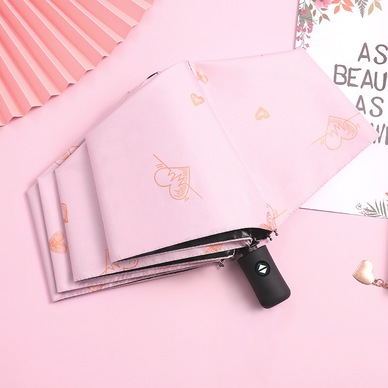 Full-automatic umbrella sunny and rain dual-purpose sunshade women's folding student three-fold umbrella wholesale crown love feather umbrella factory