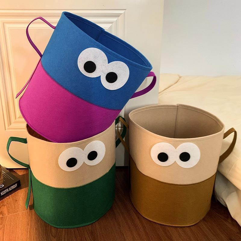 Cute Felt Dirty Clothes Basket Household High-Looking Foldableable Large-Capacity Dirty Clothes Toy Storage Basket Laundry Basket Bucket