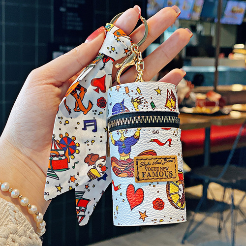 Live stream wholesale portable cylindrical lipstick keychain, elderly money clip, decorative pendant, ornament storage bag