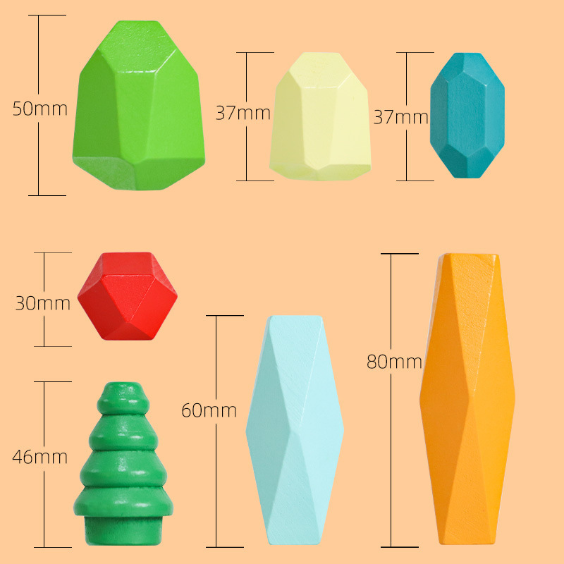 Puzzles infantiles de madera de piedra de color equilibrio de piedra de construcción de bloques interesantes para el cultivo de la concentración de los niños juguetes