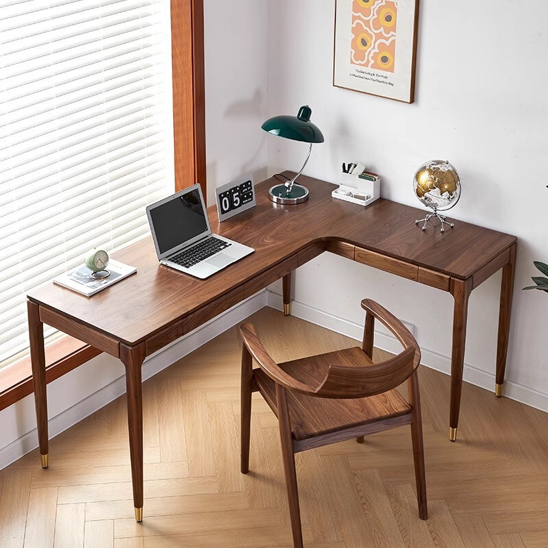 North American Black Walnut Corner Desk Nordic L-shaped Long White Oak Solid Wood Office Computer Desk Corner Study Desk
