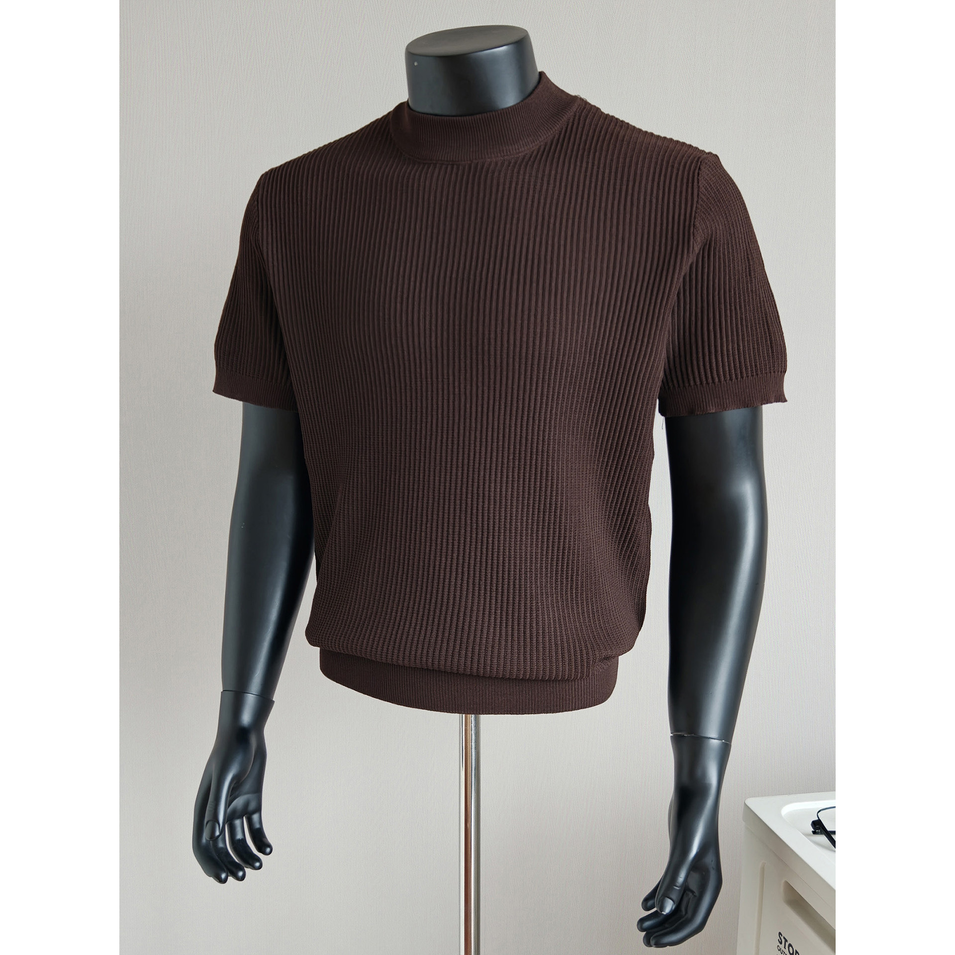 Camiseta de punto de manga corta camiseta hombre Henry delgado y delgado color sólido viejo viento de hielo seda fábrica transfronteriza al por mayor