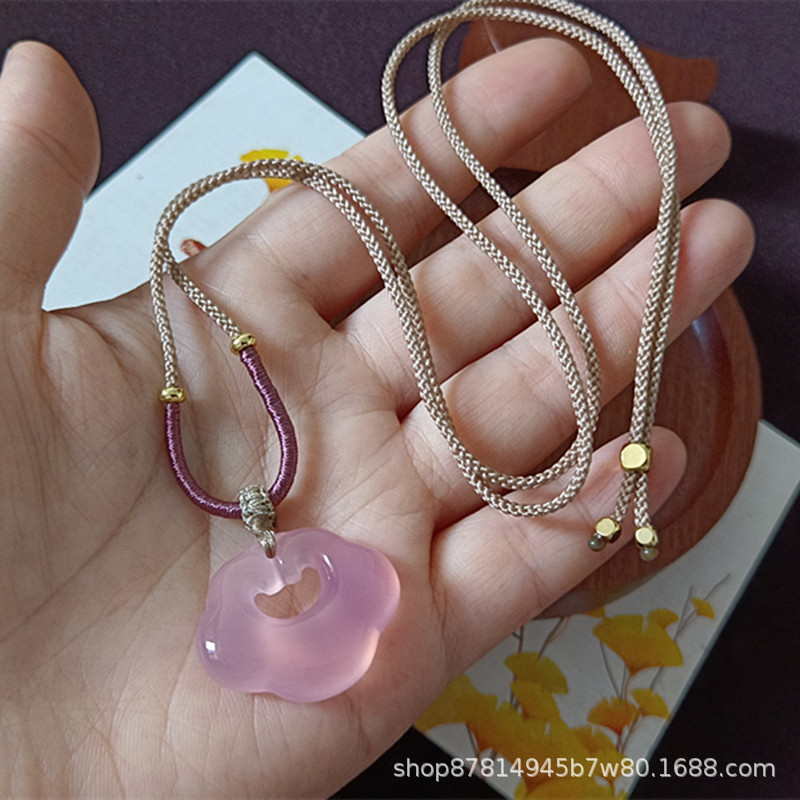 밀크티 컬러 로프가 달린 핑크 퍼플 칼세도니 클라우드 잠금 장치(23*27mm)