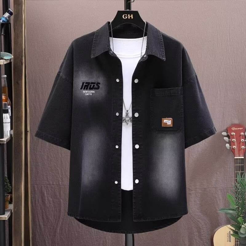 Men's Summer Loose Thin Short-sleeved Denim Shirt 2025 New Youth Fashion All-match Men's Denim Shirt
