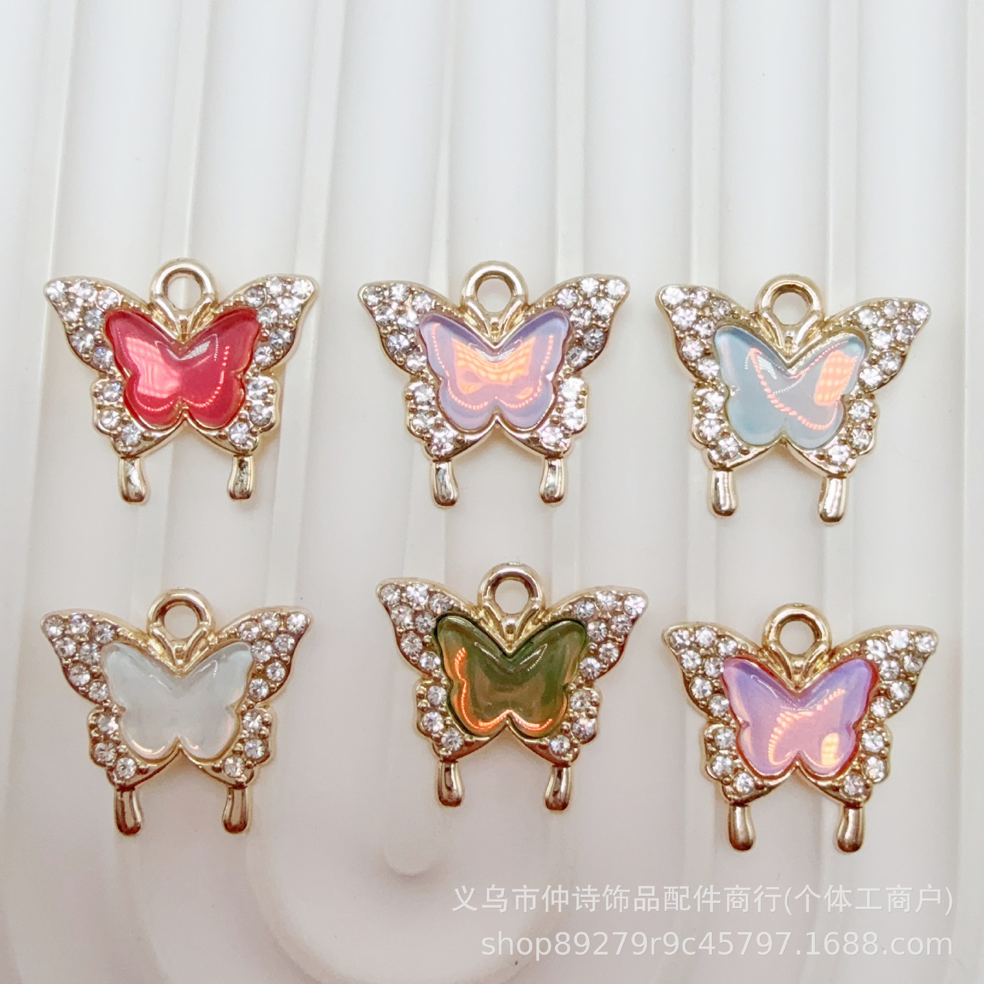 甜美立体彩色蝴蝶吊坠diy合金饰品配件手链耳饰挂件材料耳环首饰