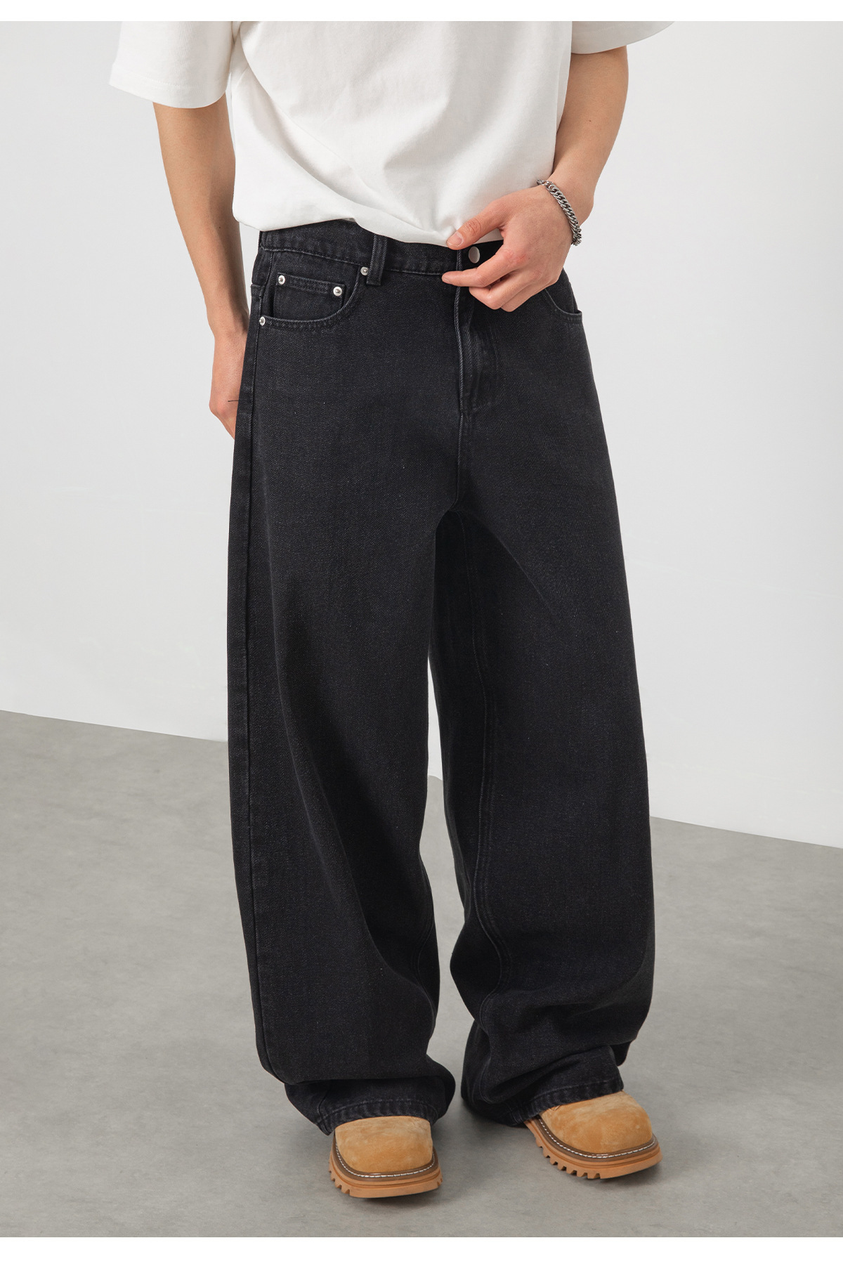 Vintage Washed Black Jeans For Men - High Street American Retro Style Loose Fit Straight Leg Casual Pants_mkmklike.com