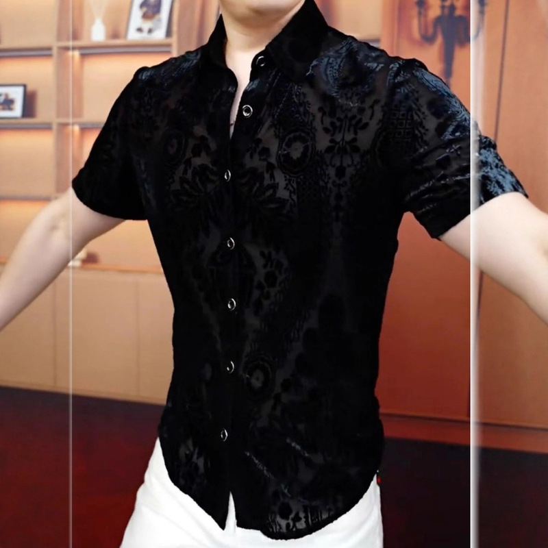 "Dragon Flower" 2025 Summer Shirt Men's Slim Lapel Handsome Business Casual Versatile Trendyy Fashion Stylish "Dragon Flower" 2025 Summer Shirt Men's Slim Lapel Handsome Business Casual Versatile Trendyy Fashion Stylish