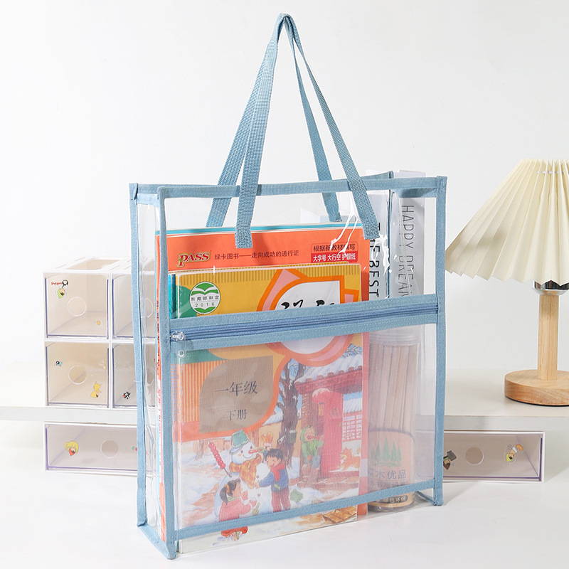 高品質 PVC 透明ドキュメントバッグ二層ポータブル収納袋シンプルな大容量高校入試バッグ卸売|undefined