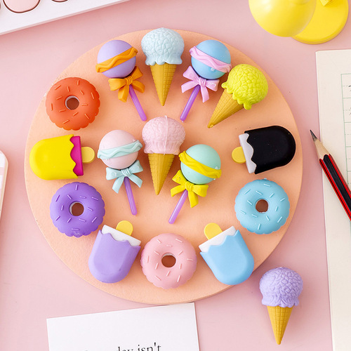 Dessert eraser children's reward creative cartoon three-dimensional shape assembled ice cream eraser set student gift