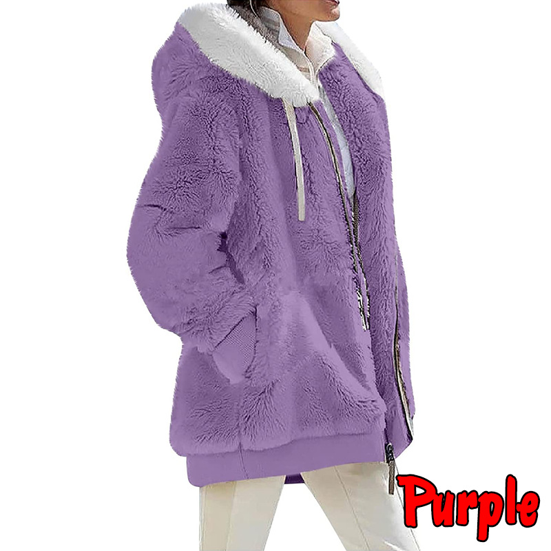 Spot Wish Independent Station 2025 Amazon Hot Selling New Autumn and Winter Loose Plush Zipper Hooded Jacket for Women