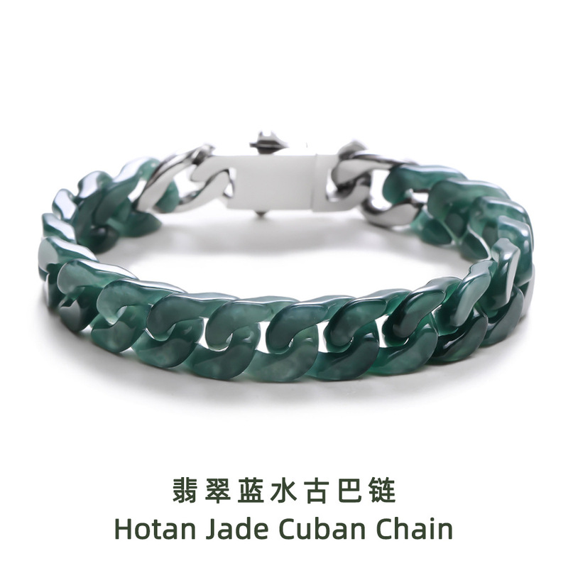 Natural A-Grade Ice-Type Blue Water Jade Cuban Chain Hip-Hop Style Personalized Trendy Jewelry for Men and Women, Factory Direct Sale Natural A-Grade Ice-Type Blue Water Jade Cuban Chain Hip-Hop Style Personalized Trendy Jewelry for Men and Women, Factory Direct Sale