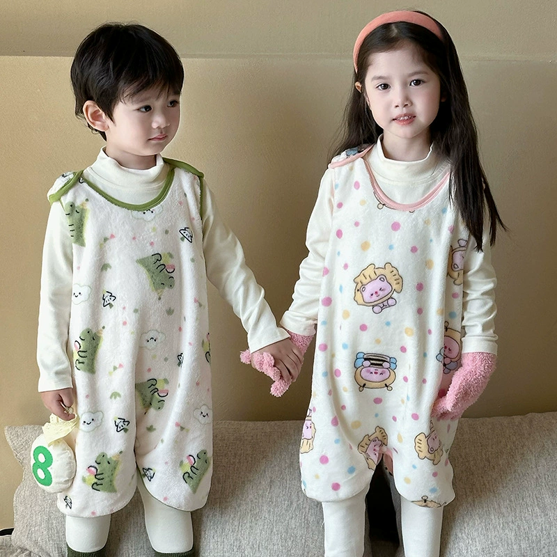 Осенний и зимний детский спальный мешок фланелевый жилет сияный пижама без костей без рукавов жилет для мужчин и женщин